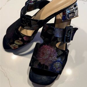 Elegant Floral Women's Heels with Jewel Accent